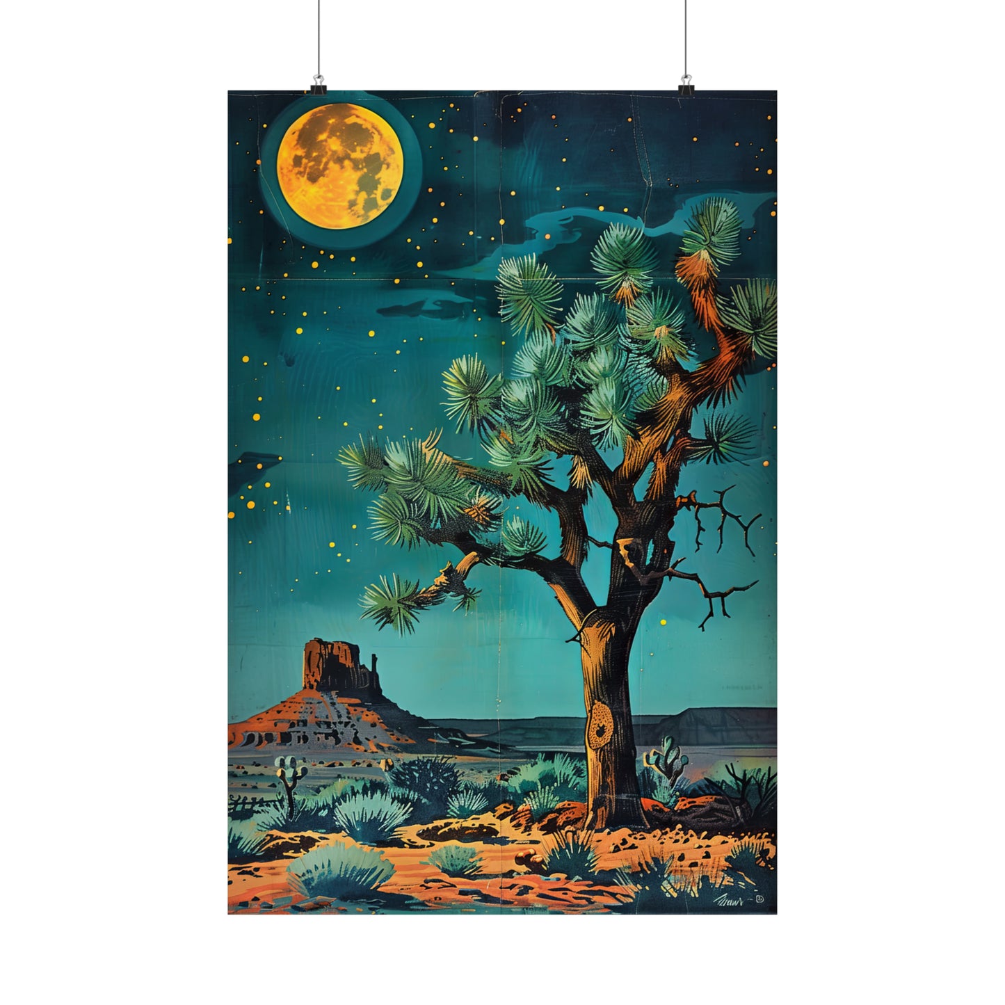Desert including Joshua Tree with Moon Poster