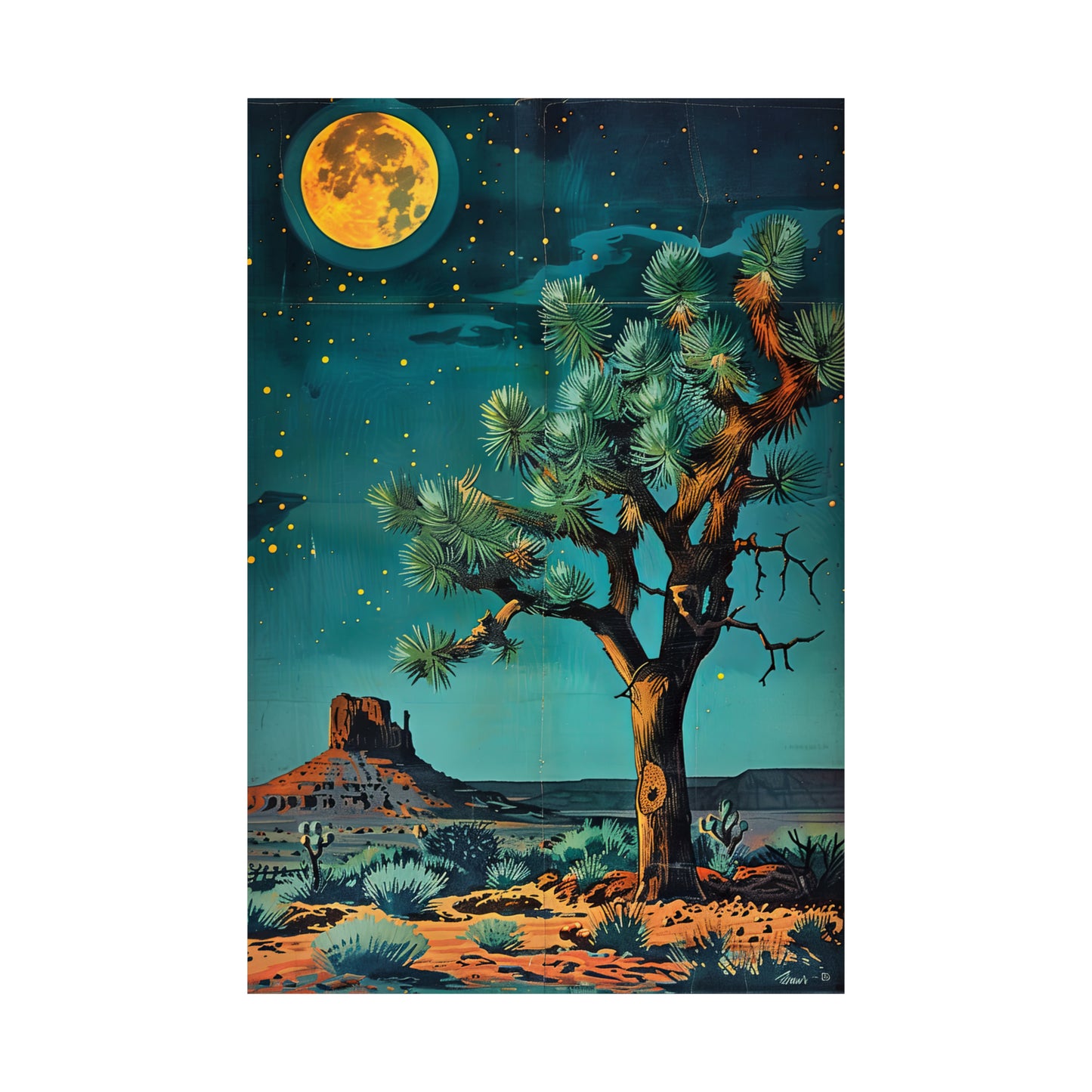 Desert including Joshua Tree with Moon Poster